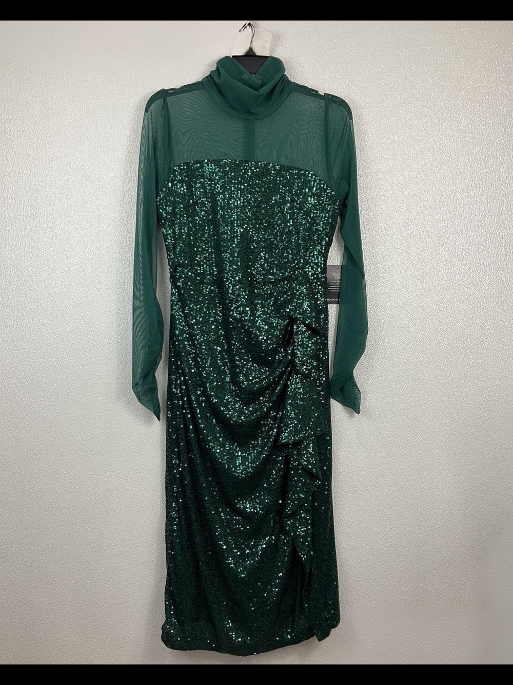 Boston Proper Emerald Green Sequin Midi Dress with Sheer Turtleneck